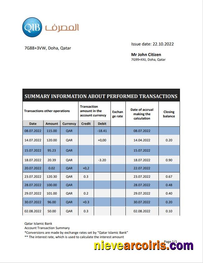 Qatar Qatar Islamic Bank statement